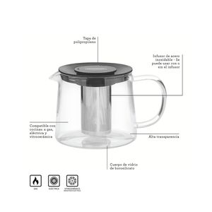 Tetera Vidrio c/Infusor 0.9L